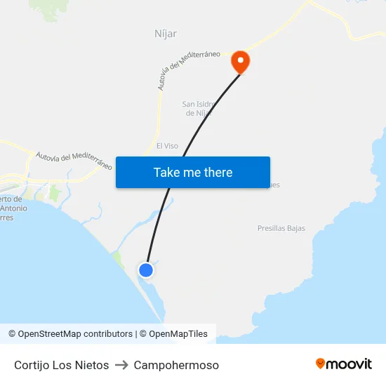 Cortijo Los Nietos to Campohermoso map