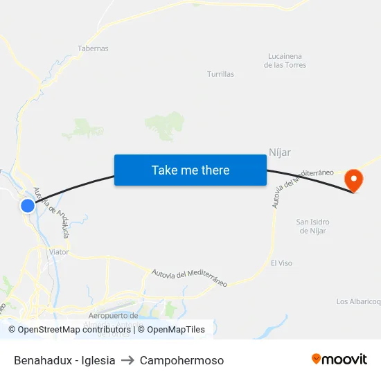 Benahadux - Iglesia to Campohermoso map