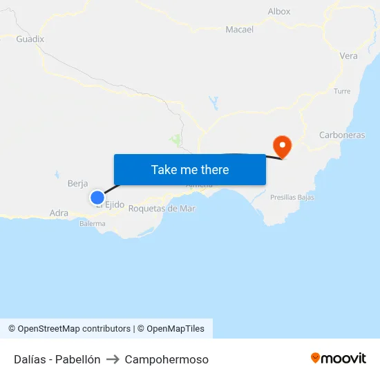 Dalías - Pabellón to Campohermoso map