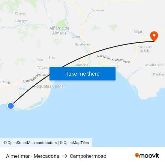 Almerimar - Mercadona to Campohermoso map