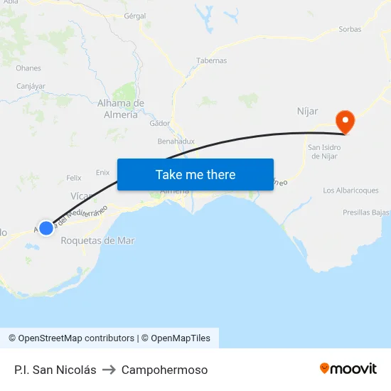 P.I. San Nicolás to Campohermoso map