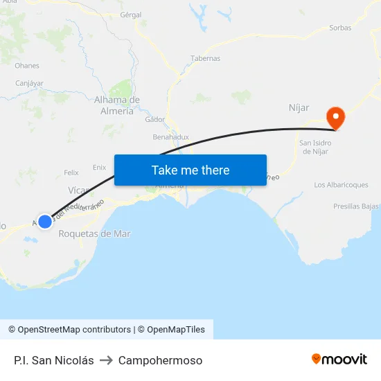 P.I. San Nicolás to Campohermoso map