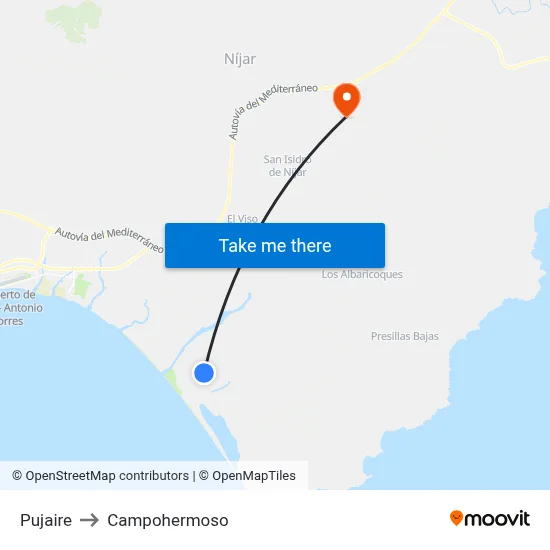 Pujaire to Campohermoso map