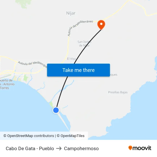 Cabo De Gata - Pueblo to Campohermoso map
