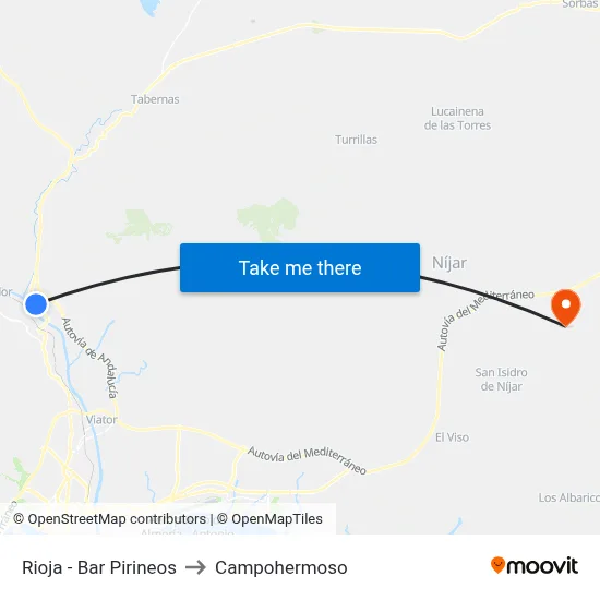 Rioja - Bar Pirineos to Campohermoso map