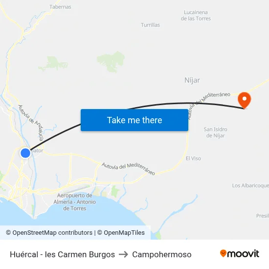 Huércal - Ies Carmen Burgos to Campohermoso map