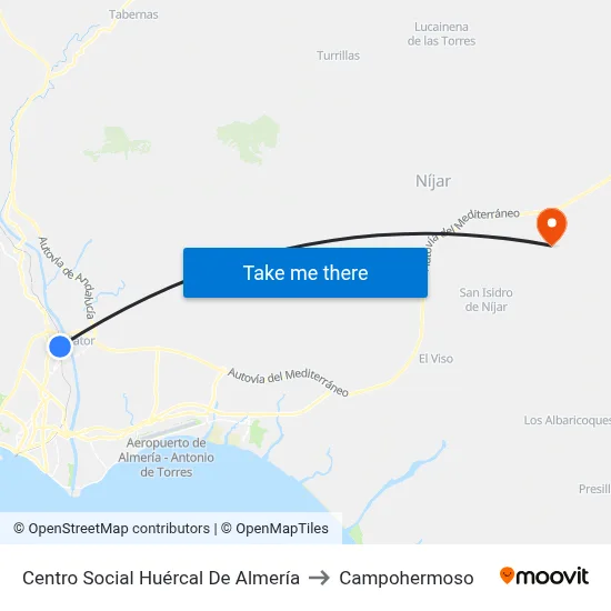 Centro Social Huércal De Almería to Campohermoso map