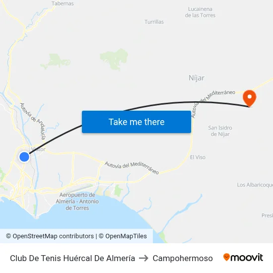 Club De Tenis Huércal De Almería to Campohermoso map