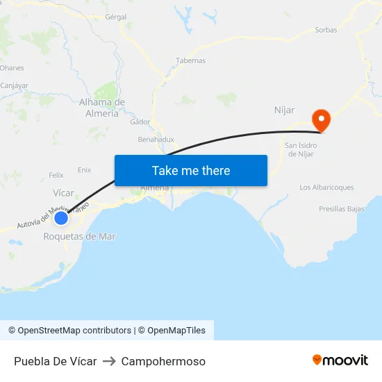 Puebla De Vícar to Campohermoso map