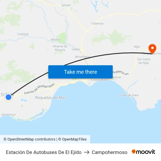 Estación De Autobuses De El Ejido to Campohermoso map