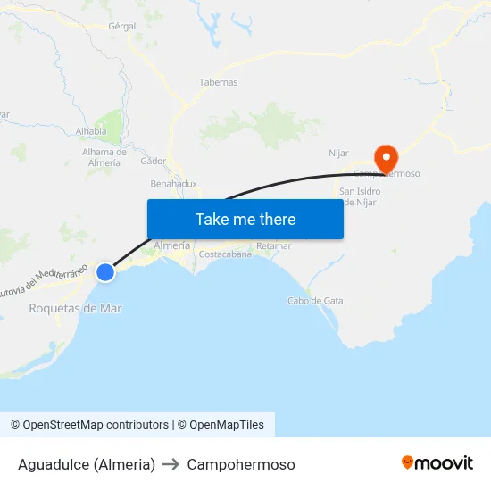 Aguadulce (Almeria) to Campohermoso map