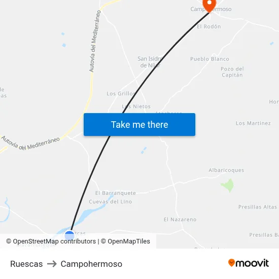 Ruescas to Campohermoso map