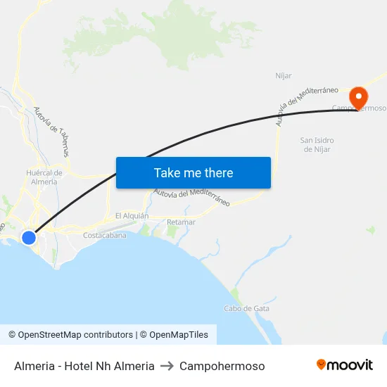 Almeria - Hotel Nh Almeria to Campohermoso map