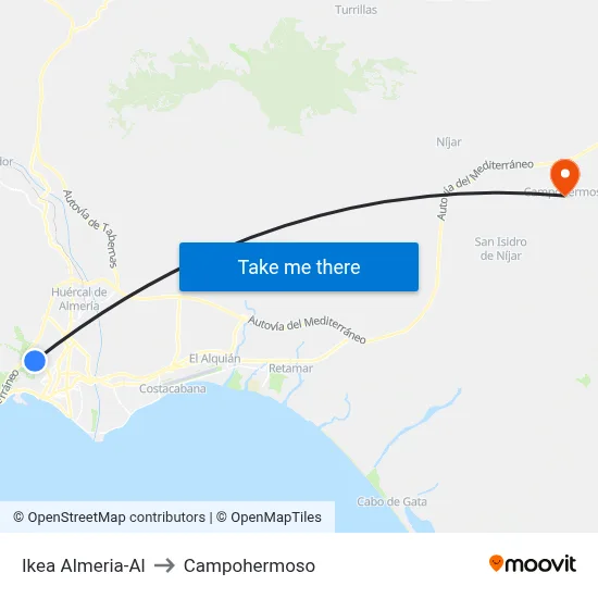 Ikea Almeria-Al to Campohermoso map