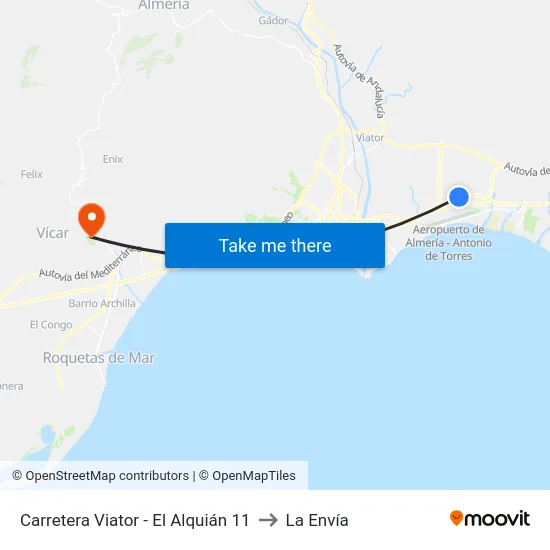 Carretera Viator - El Alquián 11 to La Envía map