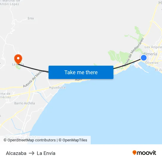 Alcazaba to La Envía map