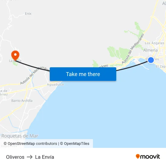 Oliveros to La Envía map
