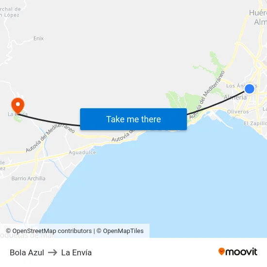 Bola Azul to La Envía map