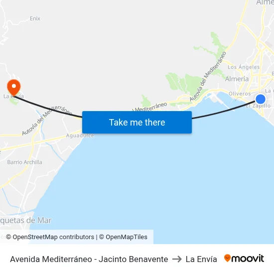 Avenida Mediterráneo - Jacinto Benavente to La Envía map