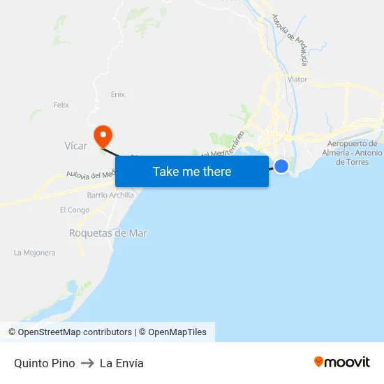 Quinto Pino to La Envía map