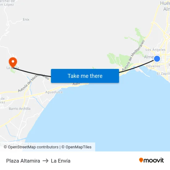 Plaza Altamira to La Envía map