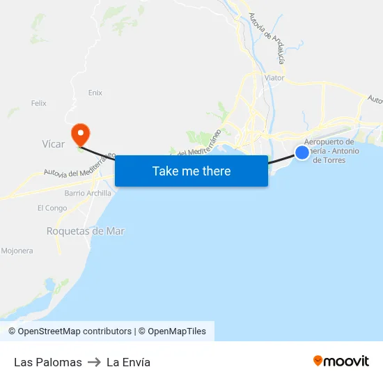 Las Palomas to La Envía map