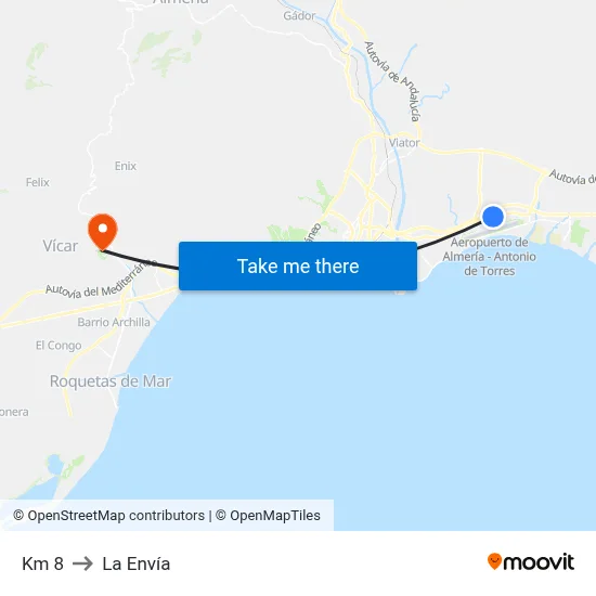 Km 8 to La Envía map