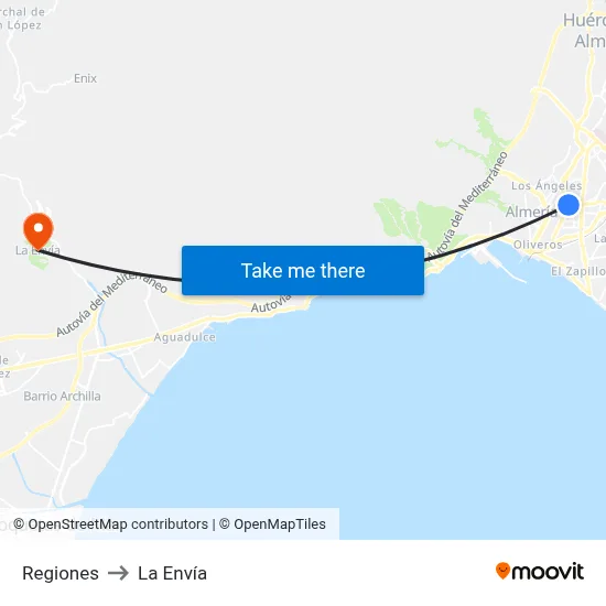 Regiones to La Envía map