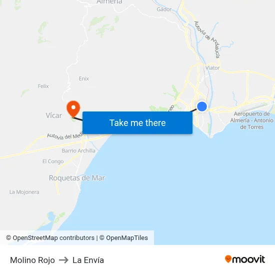 Molino Rojo to La Envía map