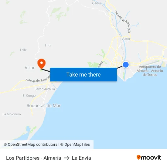 Los Partidores - Almería to La Envía map