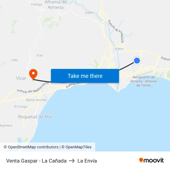 Venta Gaspar - La Cañada to La Envía map