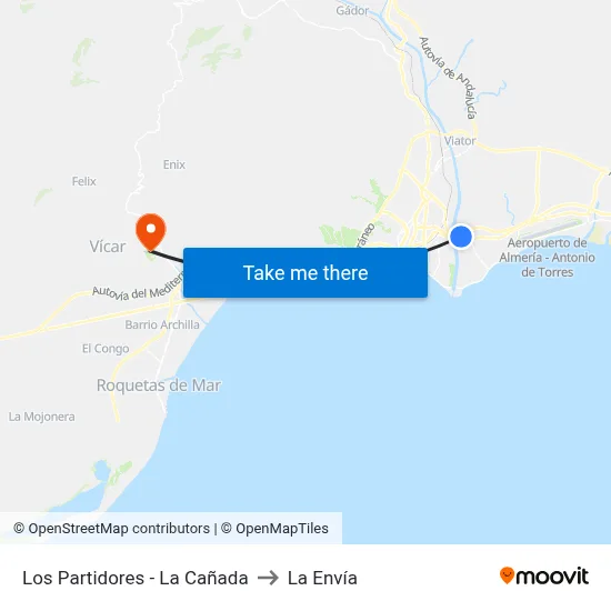 Los Partidores - La Cañada to La Envía map