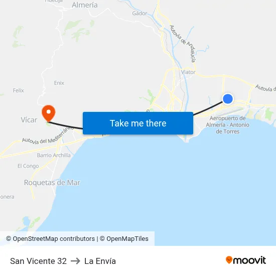 San Vicente 32 to La Envía map