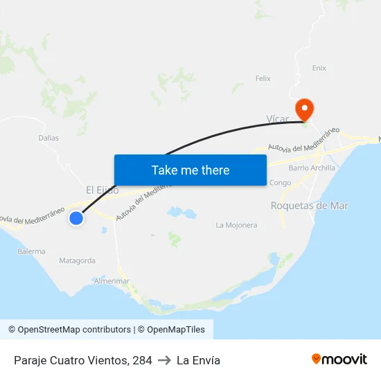 Paraje Cuatro Vientos, 284 to La Envía map