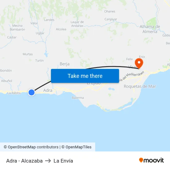 Adra - Alcazaba to La Envía map
