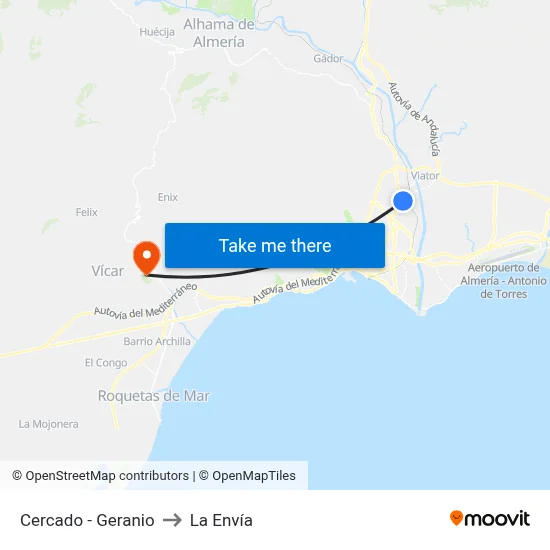 Cercado - Geranio to La Envía map