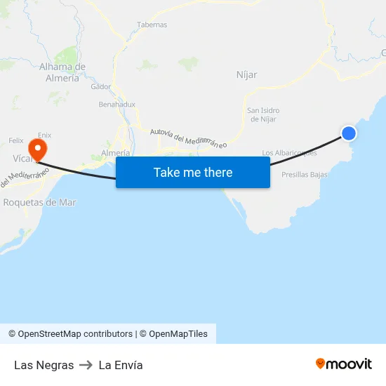 Las Negras to La Envía map