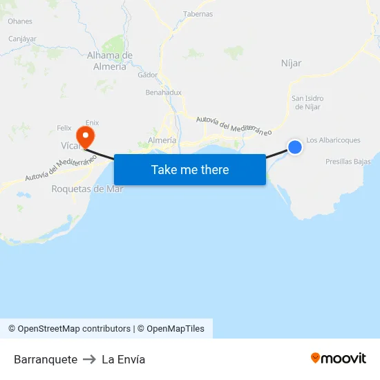 Barranquete to La Envía map