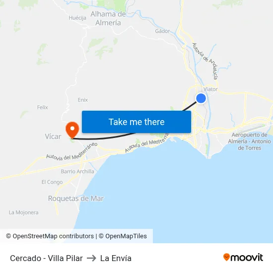 Cercado - Villa Pilar to La Envía map