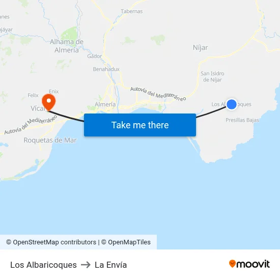 Los Albaricoques to La Envía map