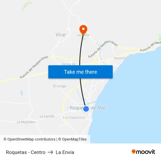 Roquetas - Centro to La Envía map