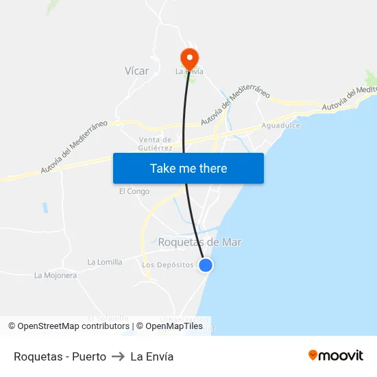 Roquetas - Puerto to La Envía map