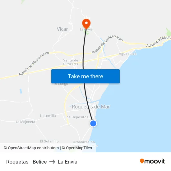 Roquetas - Belice to La Envía map