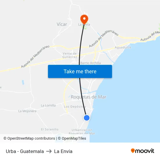 Urba - Guatemala to La Envía map