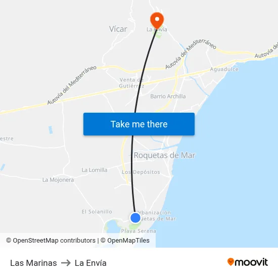 Las Marinas to La Envía map
