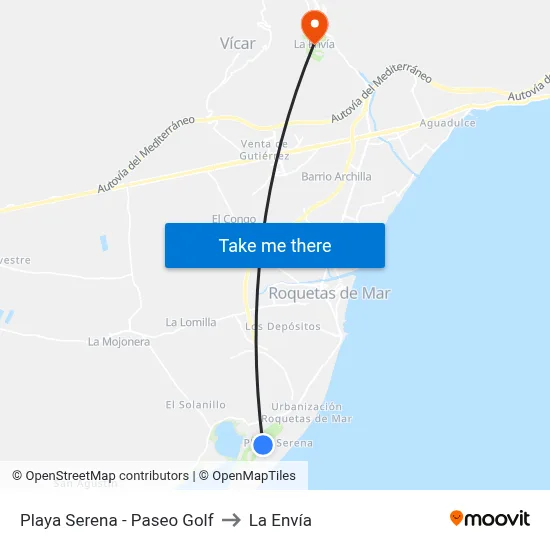 Playa Serena - Paseo Golf to La Envía map