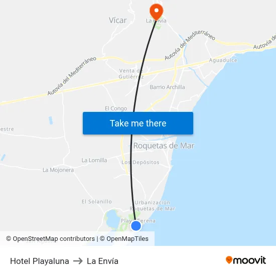 Hotel Playaluna to La Envía map
