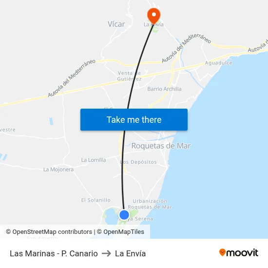 Las Marinas - P. Canario to La Envía map