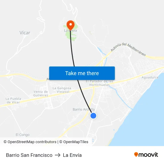 Barrio San Francisco to La Envía map