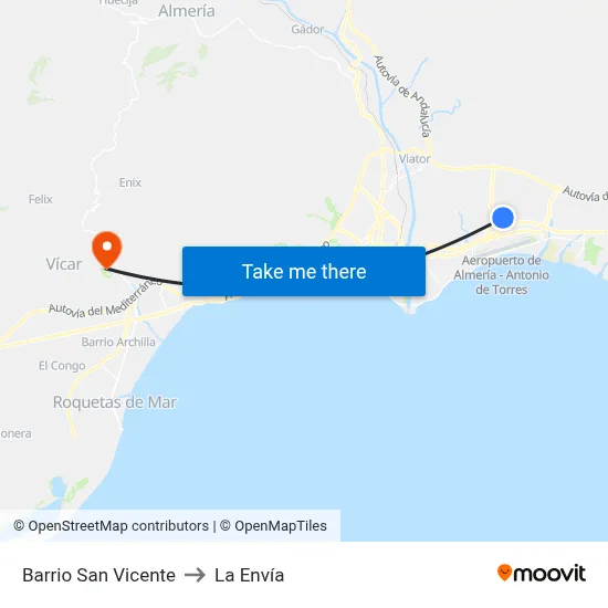 Barrio San Vicente to La Envía map